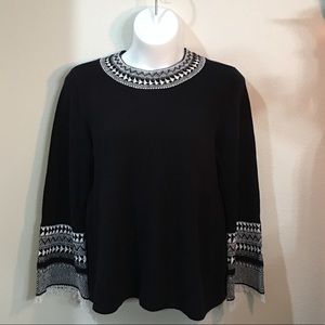 Black Crew Neck Sweater with White Detailing